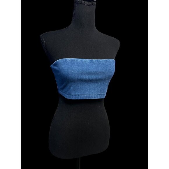 SUSANA MONACO Denim mico tube Strapless Bandeau Top COUNTRY CONCERT SUMMER - Picture 1 of 7